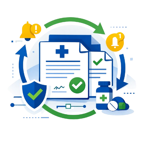 Ilustração de Alvarás - Documentos com checkmarks e notificações