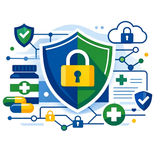 Ilustração de Segurança - Escudo com cadeado e dados protegidos